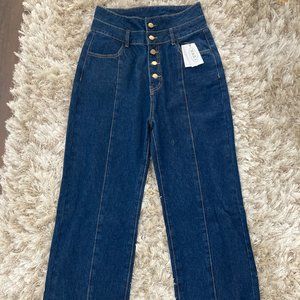 Super High Waist, Button Up, Wide Leg Jeans